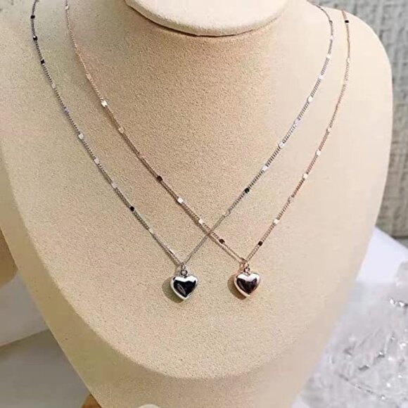 Dainty Heart Pendant Shiny Choker Necklace 925 Sterling Silver Necklace Gold - Picture 5 of 5